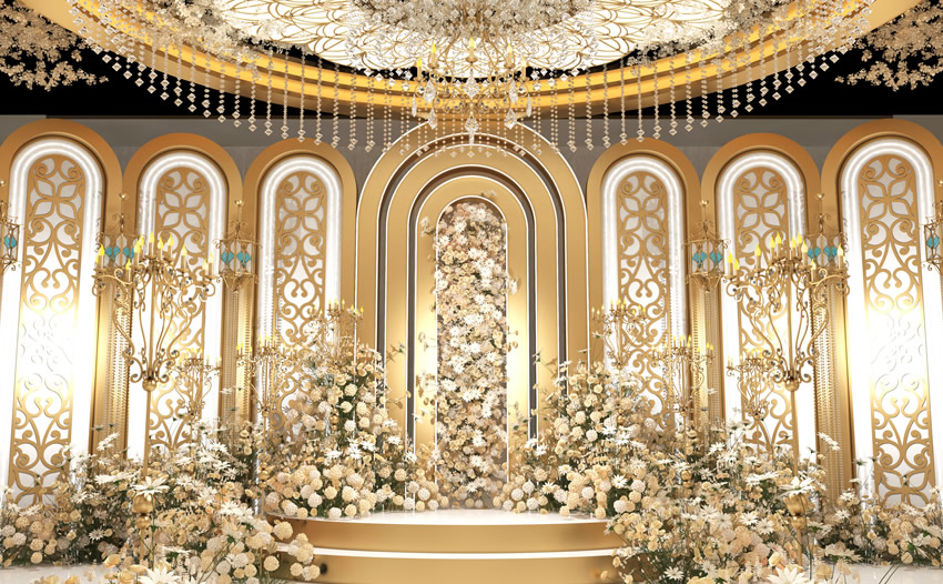 福海香槟色调婚礼堂效果展示